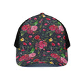 Roses Floral Flower Pattern Print Black Mesh Trucker Hat