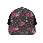 Roses Floral Flower Pattern Print Black Mesh Trucker Cap
