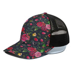 Roses Floral Flower Pattern Print Black Mesh Trucker Cap