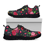 Roses Floral Flower Pattern Print Black Running Shoes