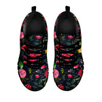 Roses Floral Flower Pattern Print Black Running Shoes