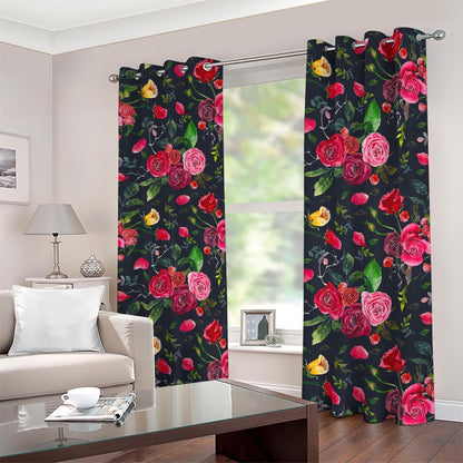 Roses Floral Flower Pattern Print Blackout Grommet Curtains