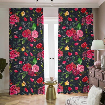 Roses Floral Flower Pattern Print Blackout Pencil Pleat Curtains