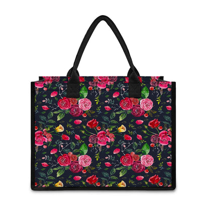 Roses Floral Flower Pattern Print Canvas Tote Bag