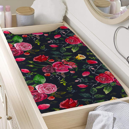 Roses Floral Flower Pattern Print Changing Pad Cover