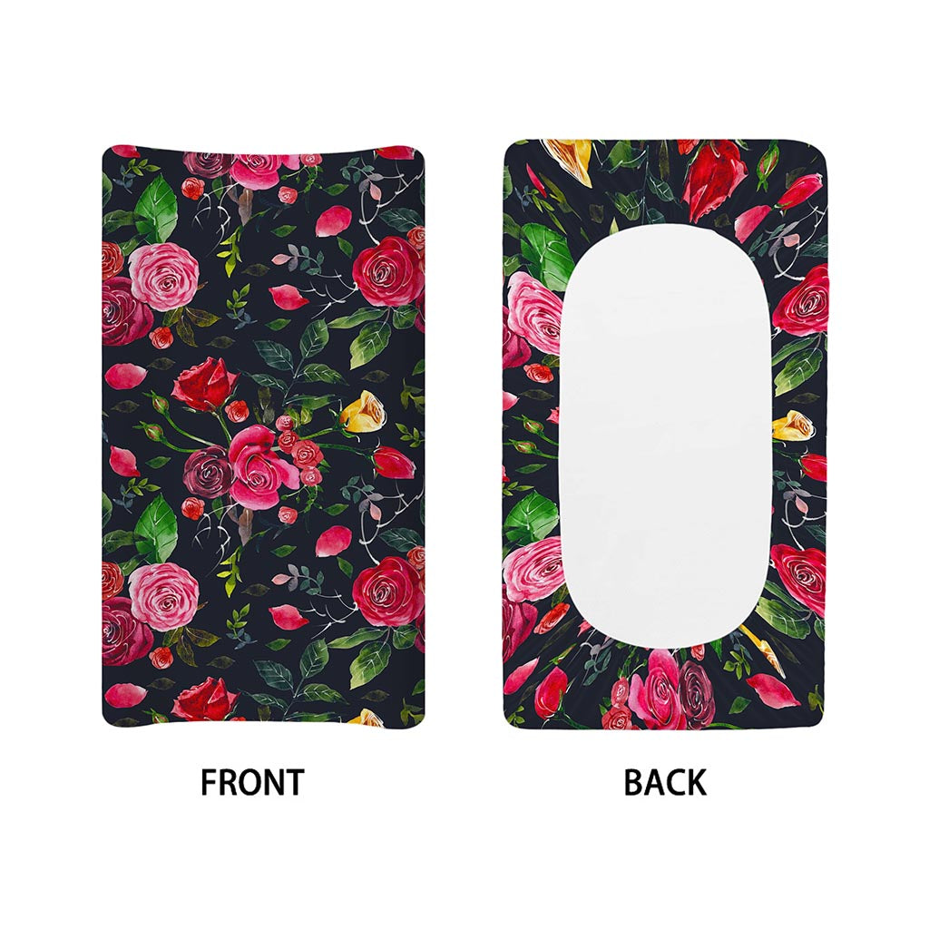 Roses Floral Flower Pattern Print Changing Pad Cover