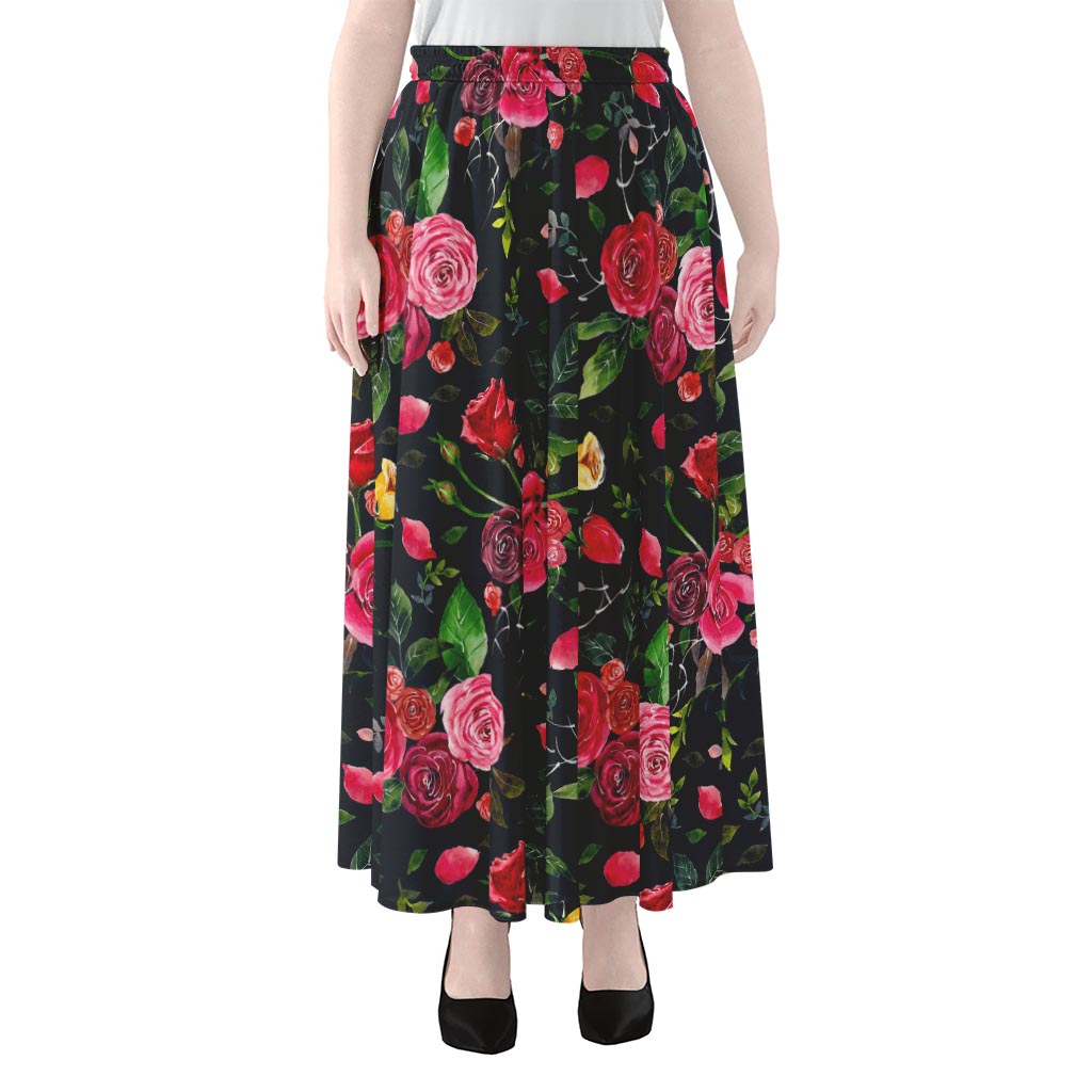Roses Floral Flower Pattern Print Chiffon Maxi Skirt