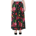 Roses Floral Flower Pattern Print Chiffon Maxi Skirt