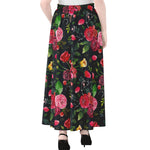 Roses Floral Flower Pattern Print Chiffon Maxi Skirt