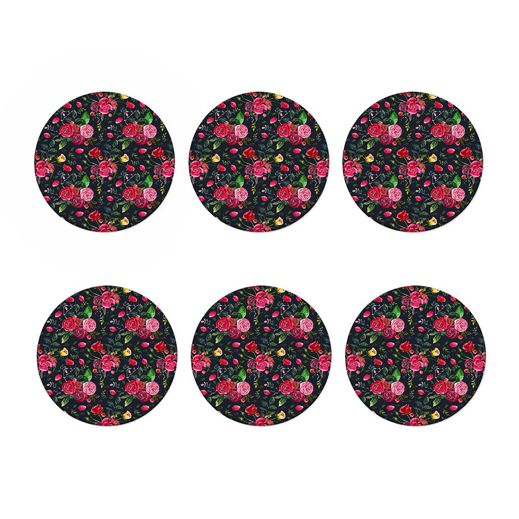 Roses Floral Flower Pattern Print Coaster Set