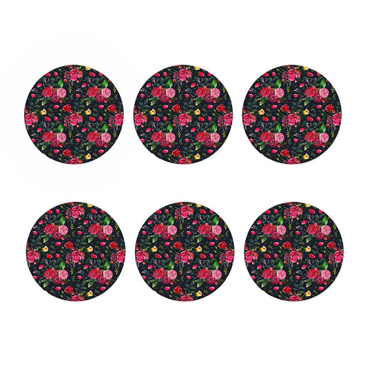 Roses Floral Flower Pattern Print Coaster Set