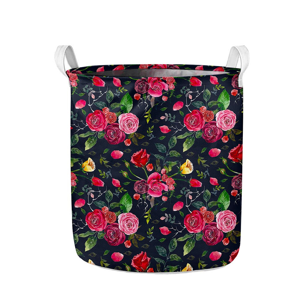 Roses Floral Flower Pattern Print Collapsible Laundry Basket