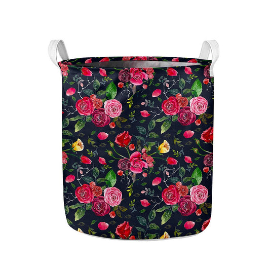 Roses Floral Flower Pattern Print Collapsible Laundry Basket