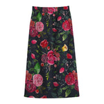 Roses Floral Flower Pattern Print Cotton Front Slit Maxi Skirt