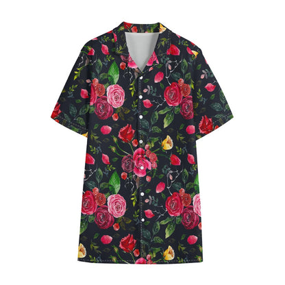 Roses Floral Flower Pattern Print Cotton Hawaiian Shirt