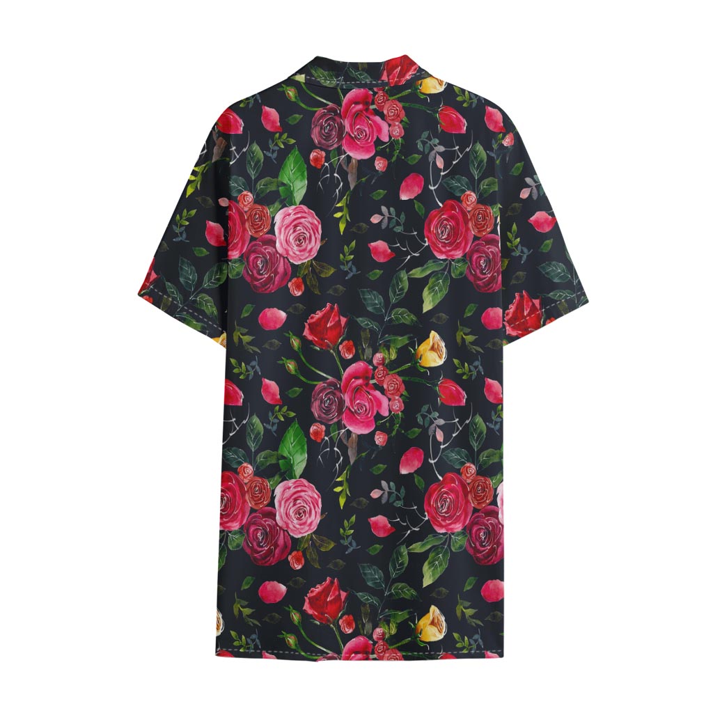 Roses Floral Flower Pattern Print Cotton Hawaiian Shirt