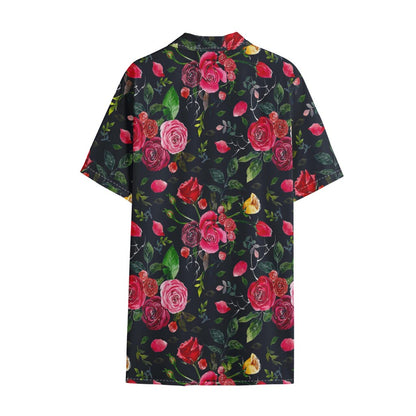 Roses Floral Flower Pattern Print Cotton Hawaiian Shirt