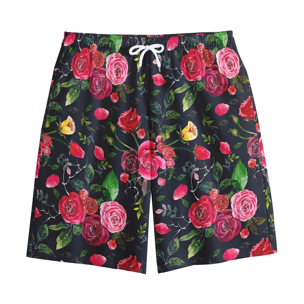Roses Floral Flower Pattern Print Cotton Shorts
