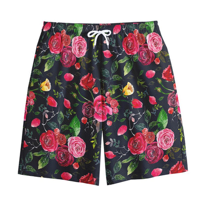 Roses Floral Flower Pattern Print Cotton Shorts