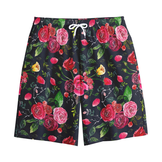 Roses Floral Flower Pattern Print Cotton Shorts