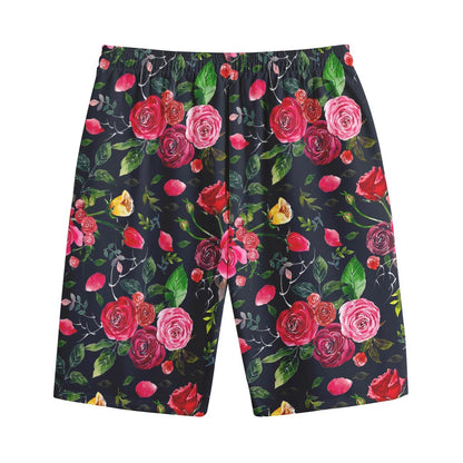 Roses Floral Flower Pattern Print Cotton Shorts