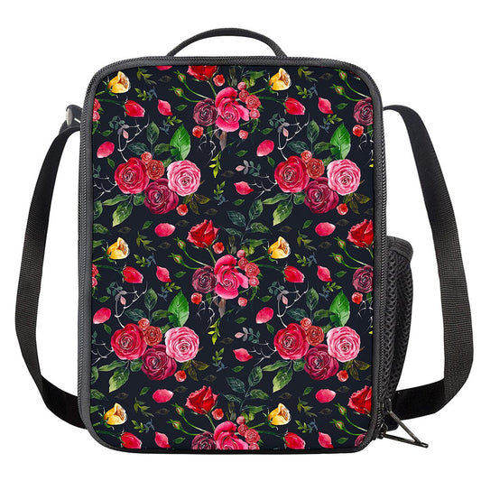 Roses Floral Flower Pattern Print Crossbody Lunch Bag