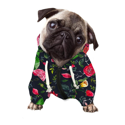 Roses Floral Flower Pattern Print Dog Zip Up Hoodie