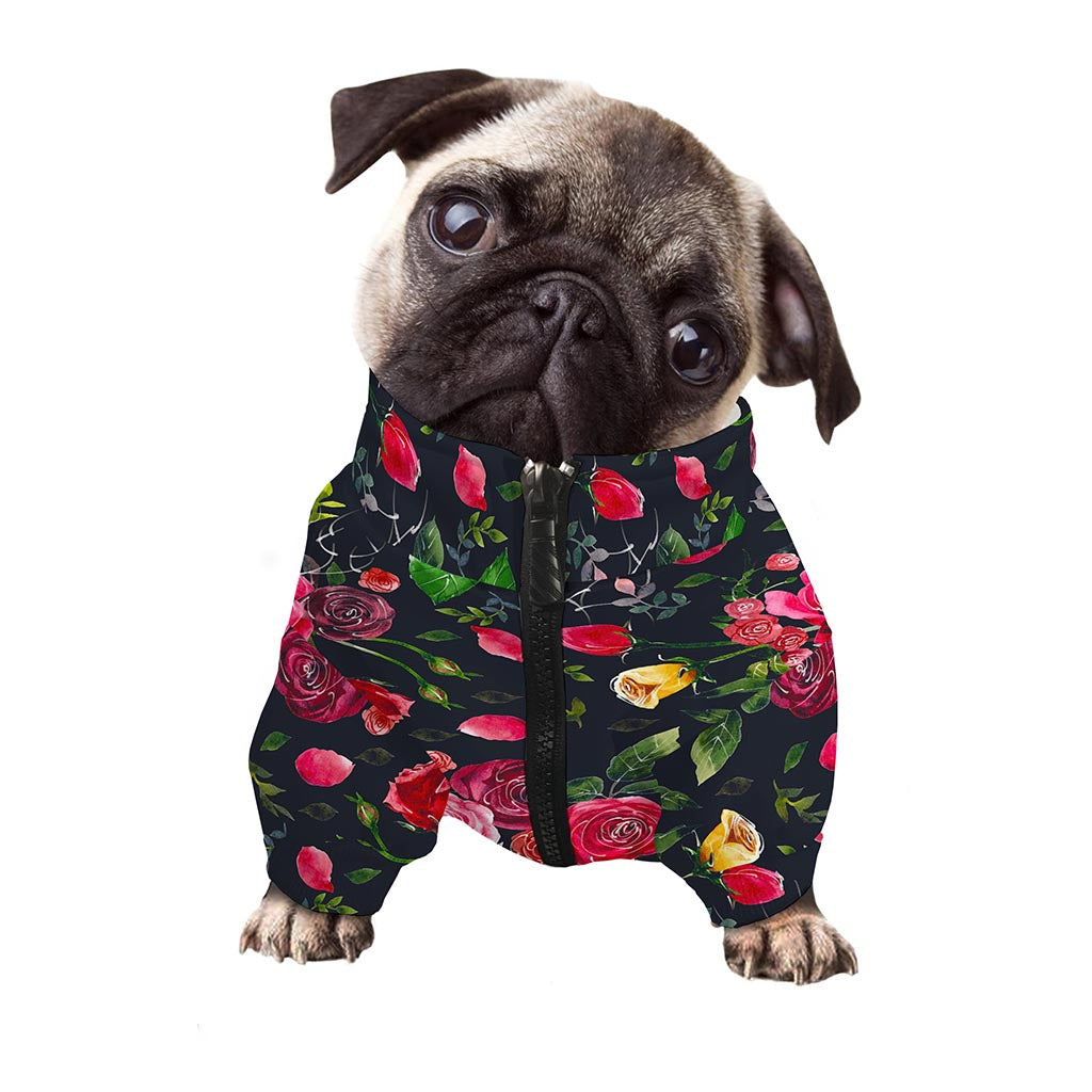 Roses Floral Flower Pattern Print Dog Zip Up Jacket