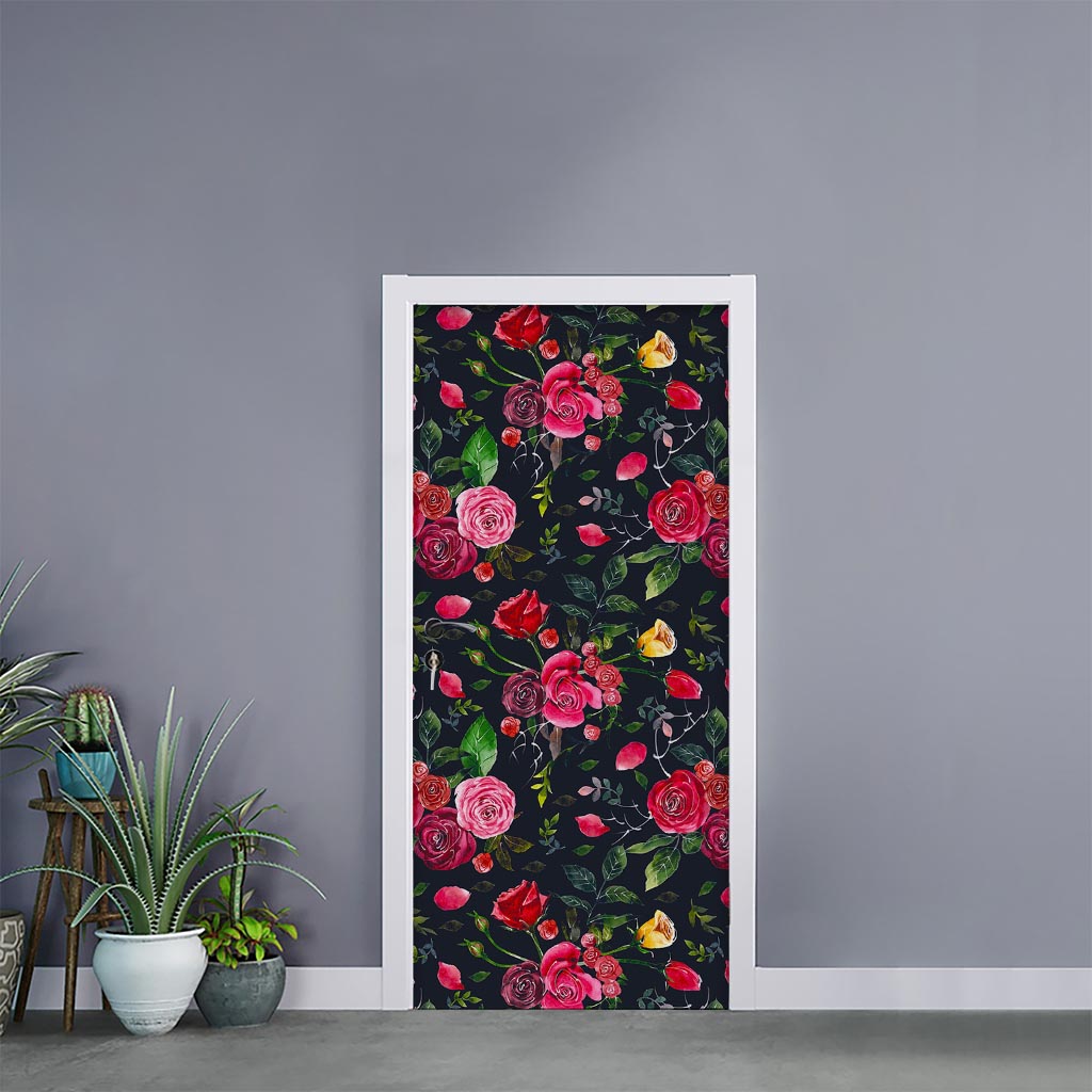 Roses Floral Flower Pattern Print Door Sticker