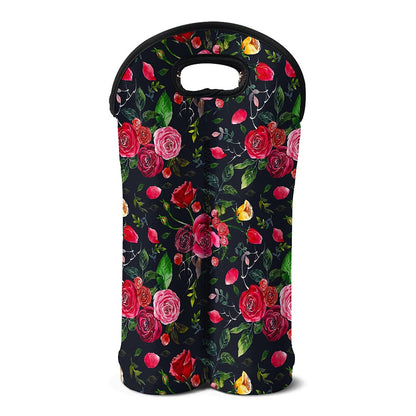 Roses Floral Flower Pattern Print Double Neoprene Wine Tote