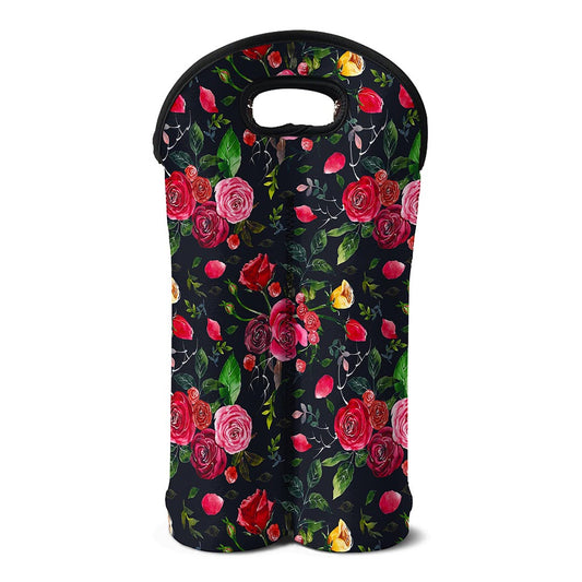 Roses Floral Flower Pattern Print Double Neoprene Wine Tote