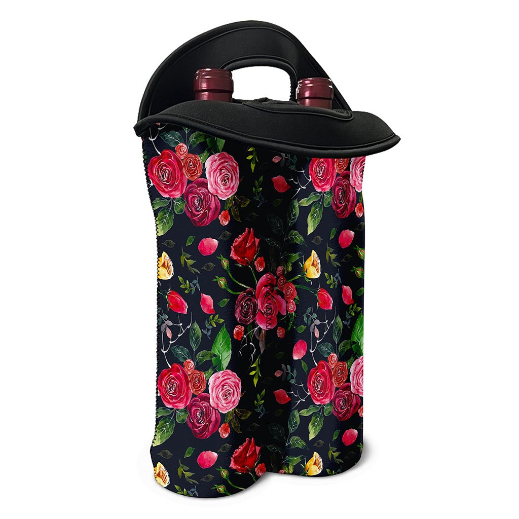 Roses Floral Flower Pattern Print Double Neoprene Wine Tote