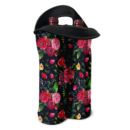 Roses Floral Flower Pattern Print Double Neoprene Wine Tote