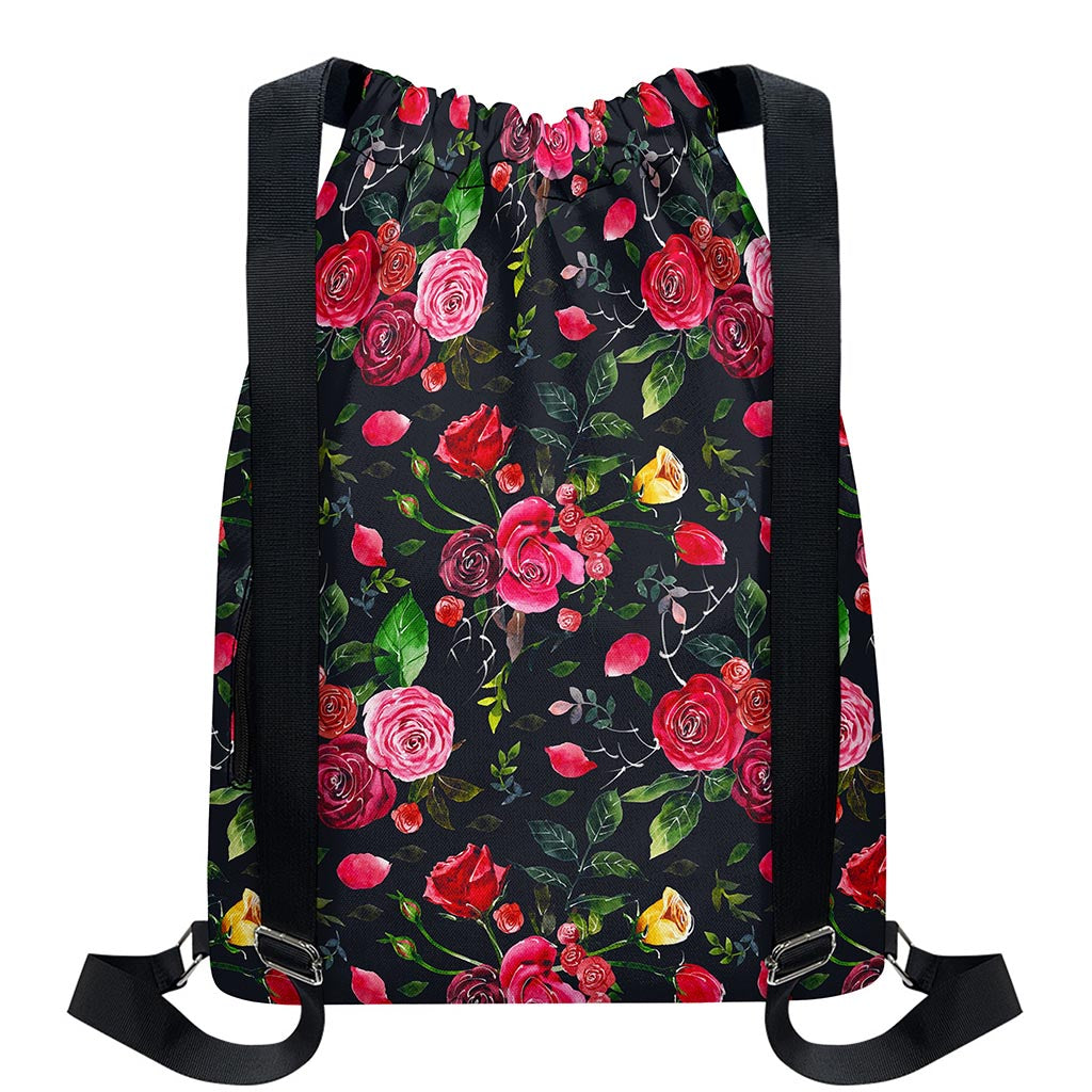 Roses Floral Flower Pattern Print Drawstring Backpack
