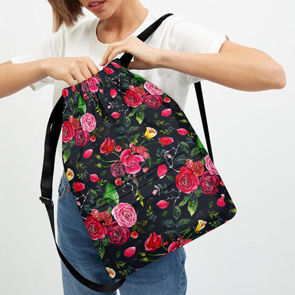 Roses Floral Flower Pattern Print Drawstring Backpack