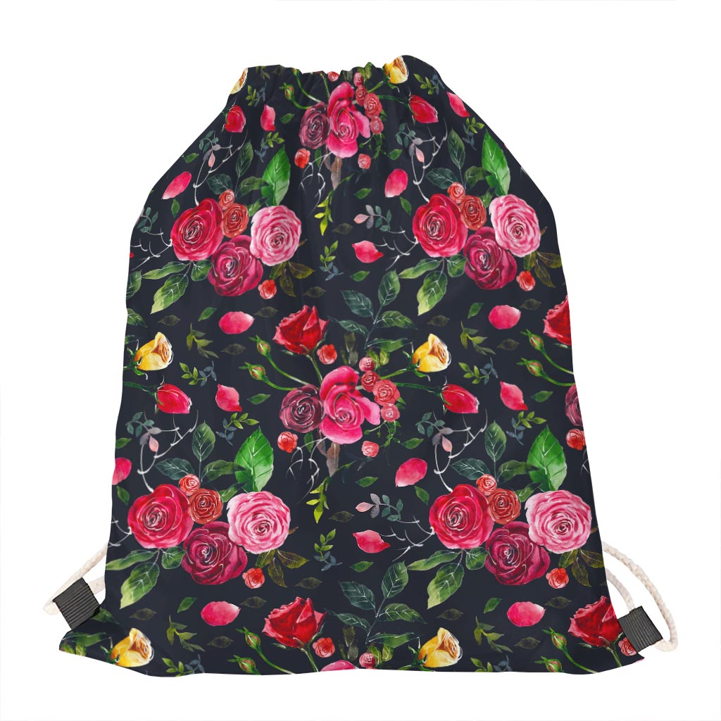 Roses Floral Flower Pattern Print Drawstring Bag