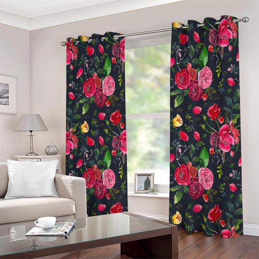 Roses Floral Flower Pattern Print Extra Wide Grommet Curtains