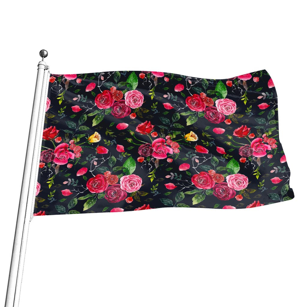Roses Floral Flower Pattern Print Flag