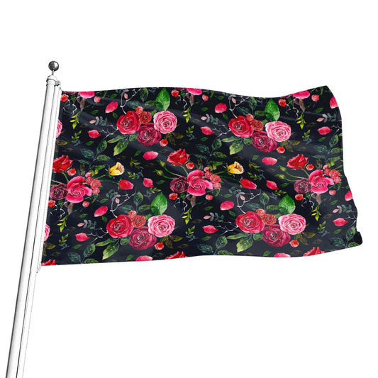 Roses Floral Flower Pattern Print Flag