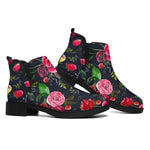 Roses Floral Flower Pattern Print Flat Ankle Boots
