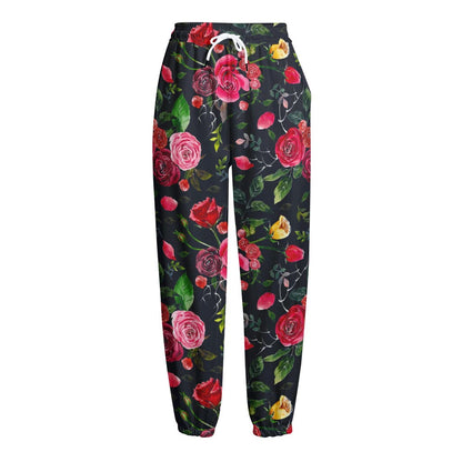 Roses Floral Flower Pattern Print Fleece Lined Knit Pants