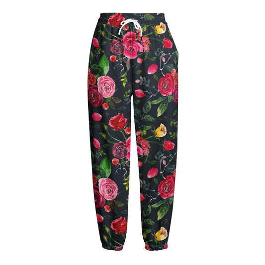 Roses Floral Flower Pattern Print Fleece Lined Knit Pants