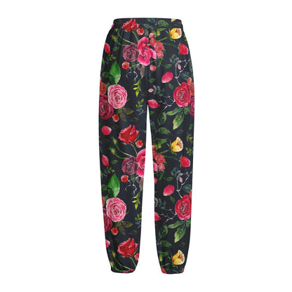 Roses Floral Flower Pattern Print Fleece Lined Knit Pants