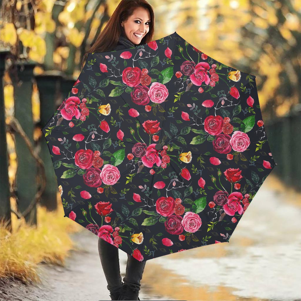 Roses Floral Flower Pattern Print Foldable Umbrella