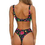 Roses Floral Flower Pattern Print Front Bow Tie Bikini