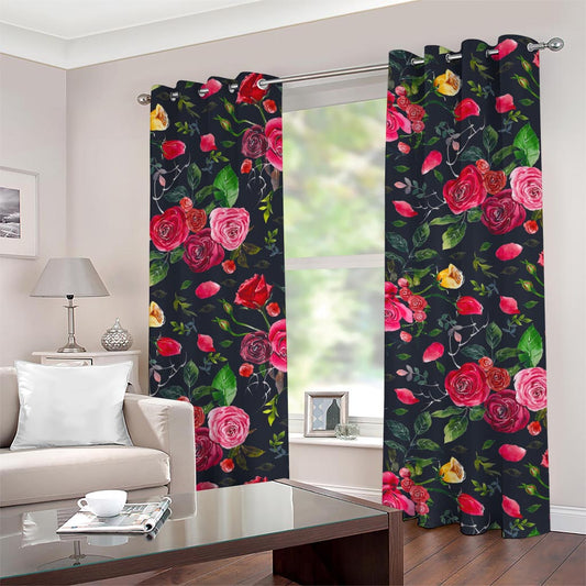 Roses Floral Flower Pattern Print Grommet Curtains