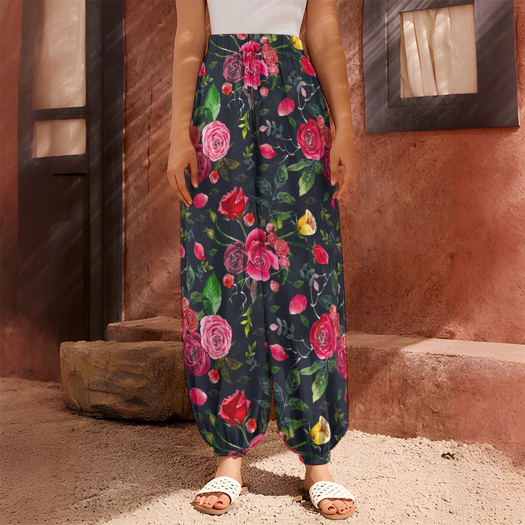 Roses Floral Flower Pattern Print Harem Pants