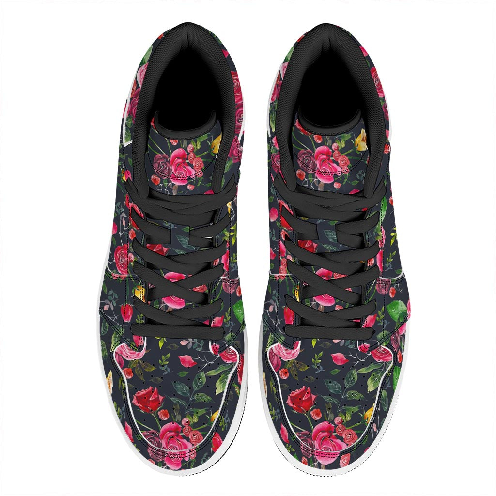 Roses Floral Flower Pattern Print High Top Leather Sneakers