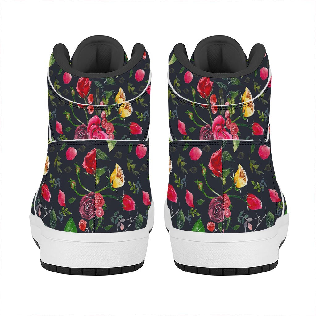Roses Floral Flower Pattern Print High Top Leather Sneakers