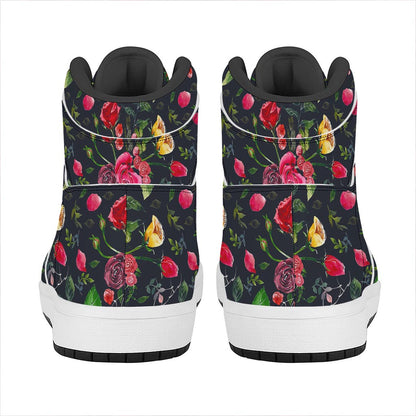 Roses Floral Flower Pattern Print High Top Leather Sneakers